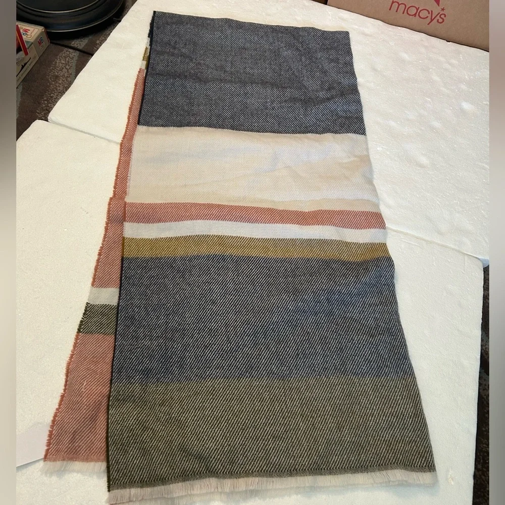 J. Crew NWT raw edge color block large scarf wrap blue white red green